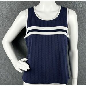 Vintage Wimbledon Official Women's Large Tennis Tank Top Navy White Preppy Sport